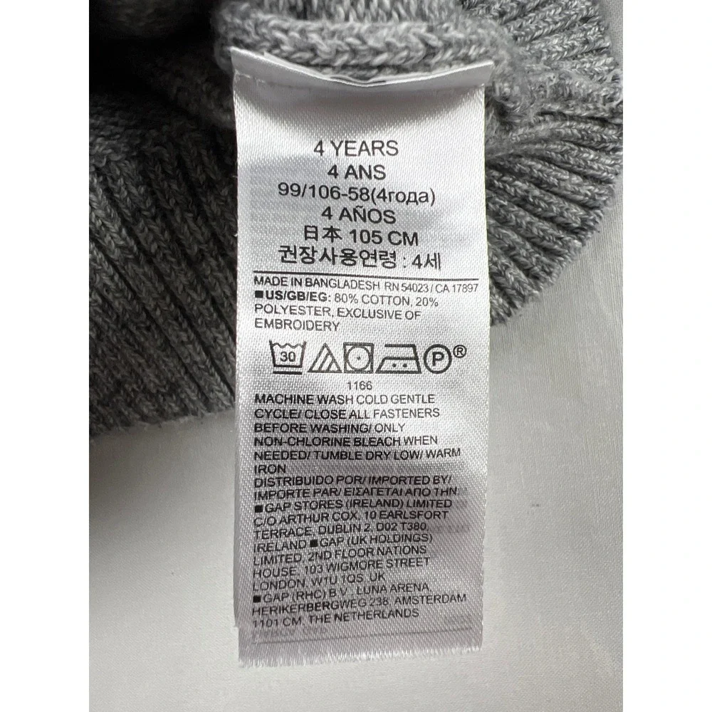 Baby Gap Cardigan Sweater Kids 4T Gray Marl Bear Logo Button Front V-Neck